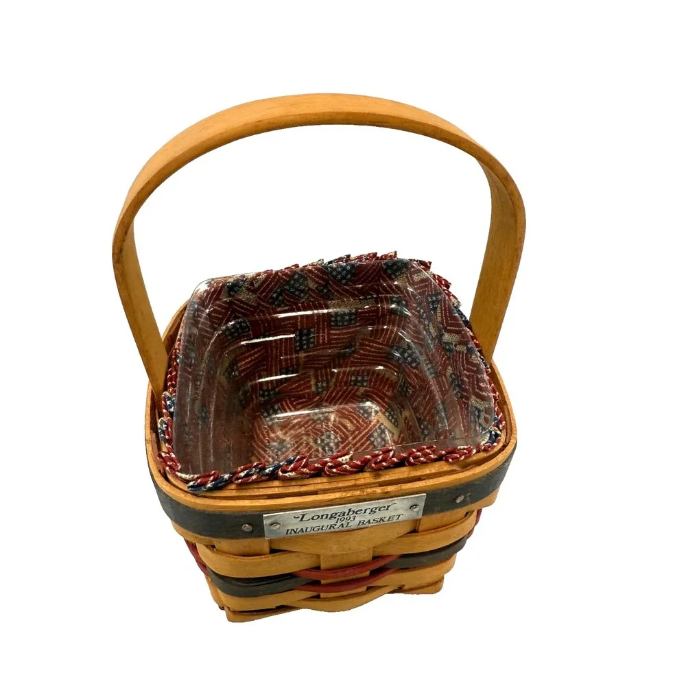 1993 Longaberger Inaugural Basket w/Flag Liner & Protector 5